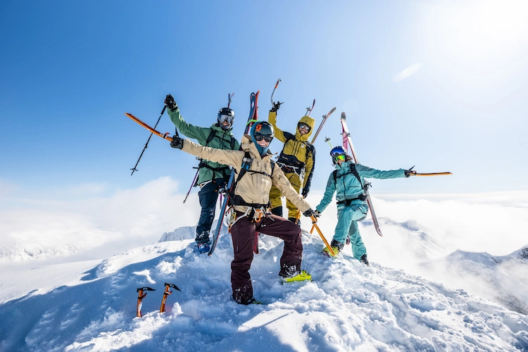 Ski touring happy group