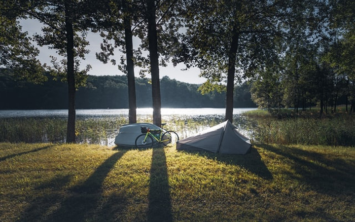 Bikepacking bike and camp setup