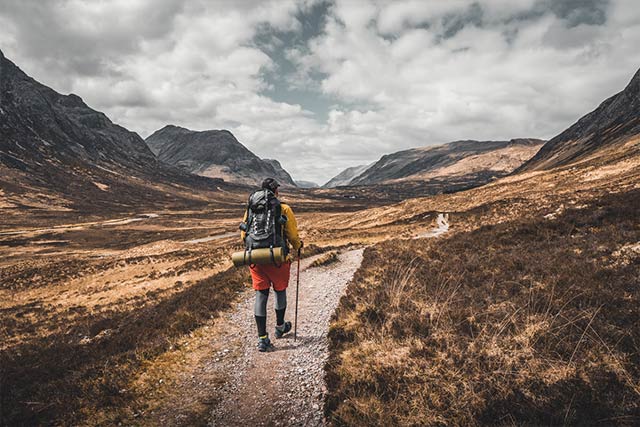 Hiker walks the west highland way path