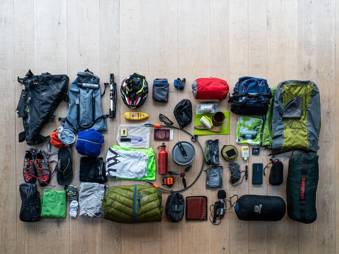 bikepacking and camping equipment 