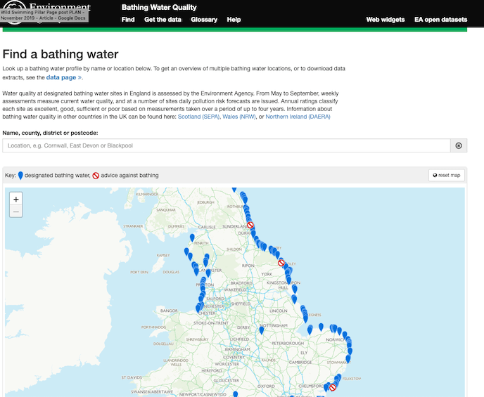 environment agency where to wild swim map north sea